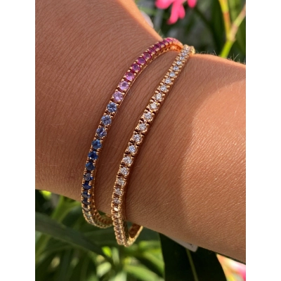 Tennisarmbånd med rainbow safir total 4,84 ct. - Tennisarmbånd