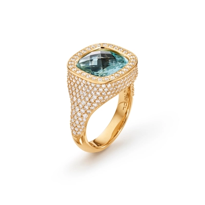 Cushion ring pavé med akvamarin  2,14 ct. - Cushion