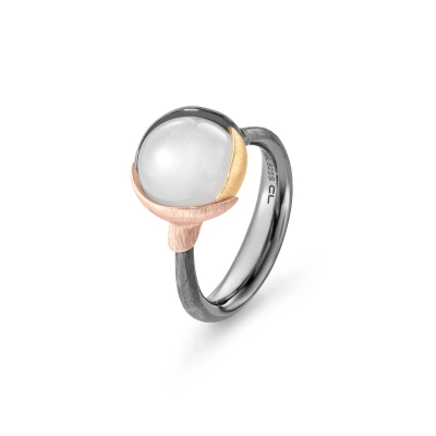 Lotus ring 2 med hvid månesten - Silver Collections