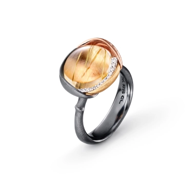 Lotus ring 3 med rutilkvarts - Silver Collections