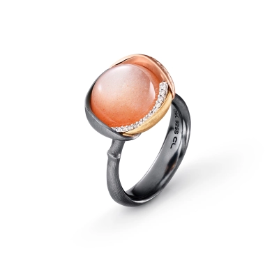 Lotus ring 3 med blush månesten - Silver Collections