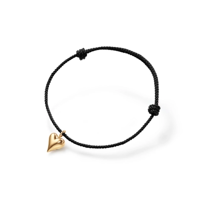 Connected Hjerte charm/ sort snor - Smykker